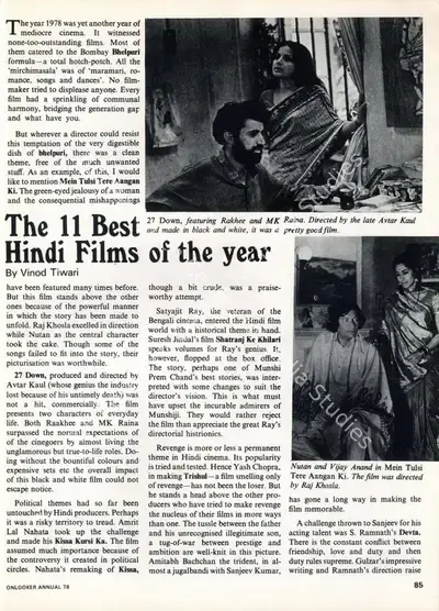 Vinod Tiwari (Essayist), The 11 Best Hindi Films of the Year, 1978, Essay