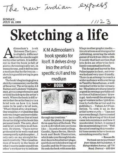 Ranjan De (Writer), Sketching a Life, 1999, Newspaper clipping