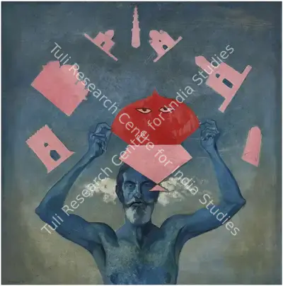 B.C. Sanyal (Artist), Ascending Old Man or Old Man And Sky, 1975, Painting