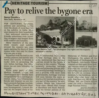 Gaurav Choudhury (Reporter), Pay to Relive the Bygone era, 2006, Newspaper Clipping