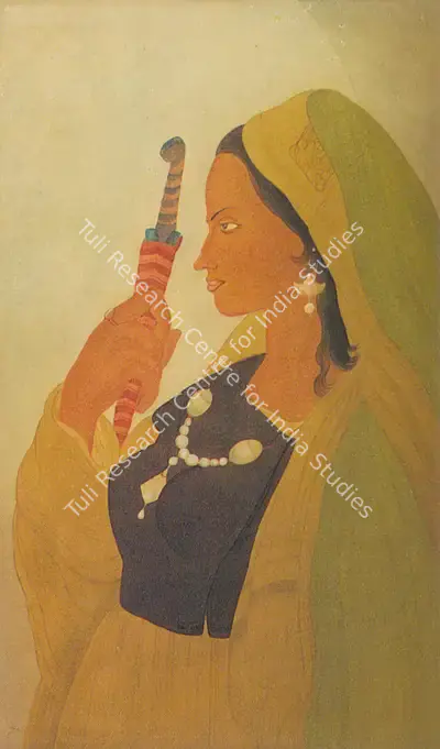 M.A.R. Chughtai (Artist), Lady With Umbrella, Painting