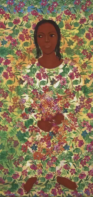 Gogi Saroj Pal (Artist), Untitled (Woman with Flowers), 2002, Painting