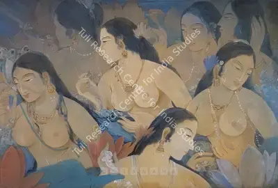 Ramgopal Vijaiwargiya (Artist), Yakshis In Water Sport, 1933, Painting