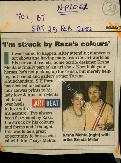 I'm Struck by Raza's Colours, 2006, Newspaper Clipping