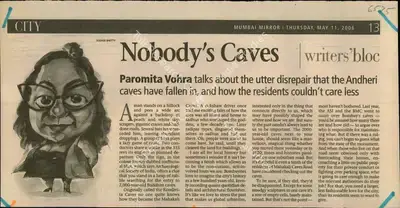 Sudhir Shetty (Reporter), Nobody's Caves, 2006, Newspaper Clipping
