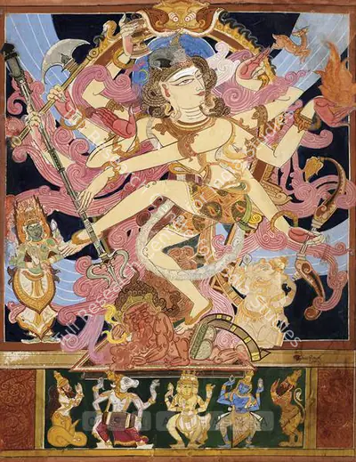 K. Sreenivasulu (Artist), Multi-Armed Shiva Dancing, 1953, Painting