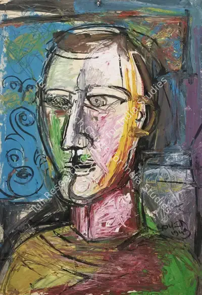 F.N. Souza (Artist), Untitled (Head of a Man), 1949, Painting