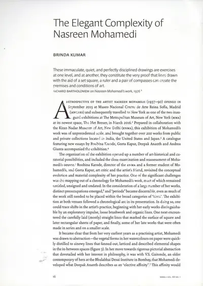 Brinda Kumar (Essayist), The Elegant Complexity of Nasreen Mohamedi, 2016, Essay