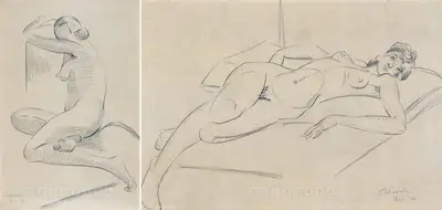 Jehangir Sabavala (Artist), Nude Studies, 1950, Drawing