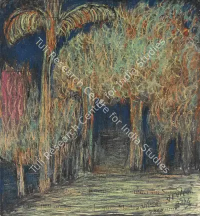 Rabindranath Tagore (Artist), Untitled (Treescape with Palm), 1937, Drawing