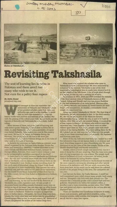 Jatin Desai (Reporter), Revisiting Takshasila, 2003, Newspaper Clipping