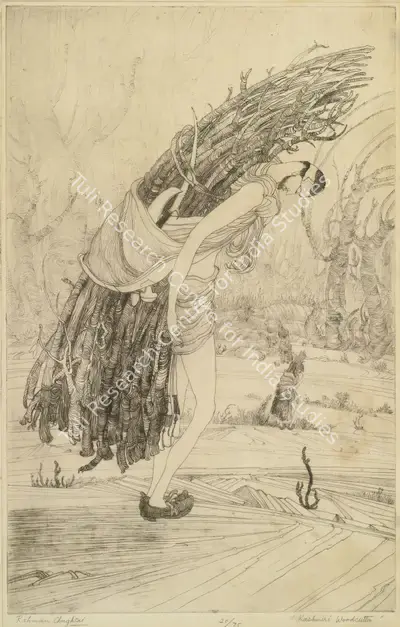 M.A.R. Chughtai (Artist), Kasmiri Woodcutter, Graphic Art