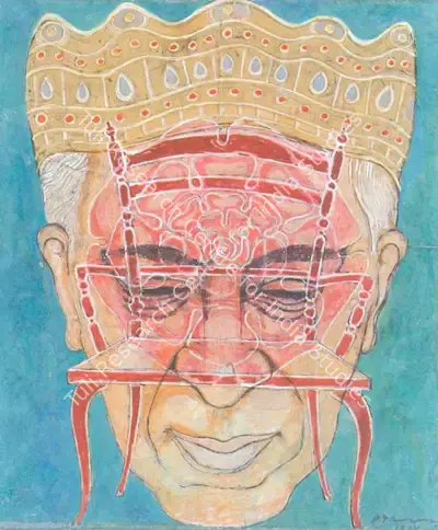 P.T. Reddy (Artist), Head (Chairs of Power Series), 1974, Painting