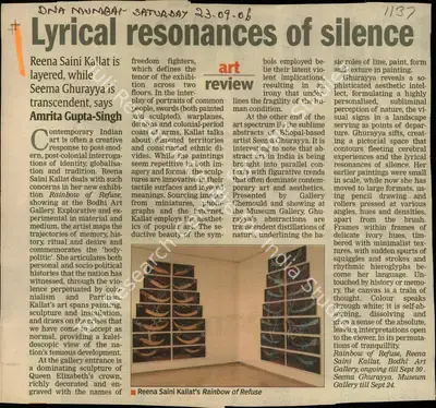 Amrita Gupta-Singh (Reporter), Lyrical Resonances of Silence, 2006, Newspaper Clipping
