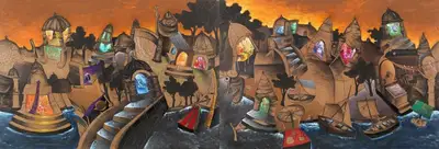 Manu Parekh (Artist), Evening at Banaras, 2007, Painting