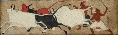 Rasik D. Raval (Artist), Cows & Shepherds, 1950, Painting