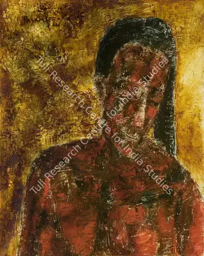 Akbar Padamsee (Artist), Jeune femme aux cheveux noirs, la t te inclin e, 1962, Painting
