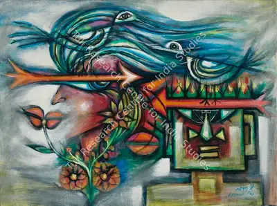 Laxman Pai (Artist), Birds & Kites 9, 1996, Painting