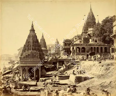 Samuel Bourne (Photographer), Vishnu Pud, and other temples near the Burning ghat -Benares, 1865, Antiquarian Photograph