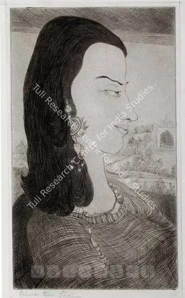 M.A.R. Chughtai (Artist), Portrait Of A Woman, Graphic Art