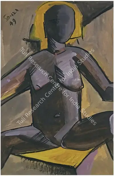F.N. Souza (Artist), Seated Black Nude, 1949, Painting