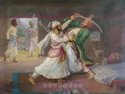 A.H. Muller (Artist), Shivaji Killing Afzal Khan, 1915, Painting