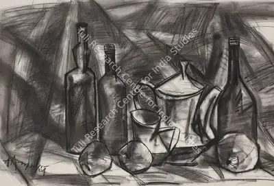 K.M. Adimoolam (Artist), Jugs, Bottles and Fruits- I, 2004, Drawing