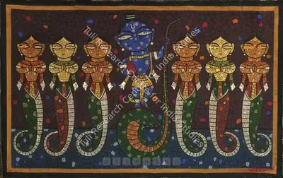 Jamini Roy (Artist), Krishna & Kaliya, 1951, Painting