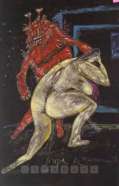 F.N. Souza (Artist), Red Curse, 1962, Painting