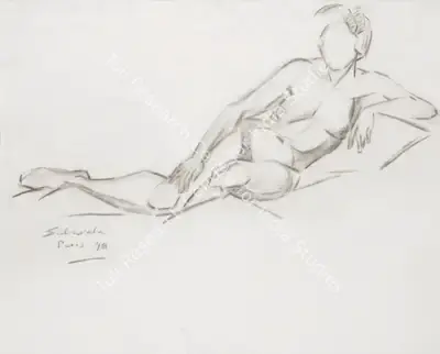 Jehangir Sabavala (Artist), Nude Study (Paris), 1948, Drawing