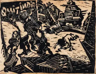Chittaprosad (Artist). Little Rebels. Linocut on paper, 1942 | Graphic Art | FineArts | 00710194