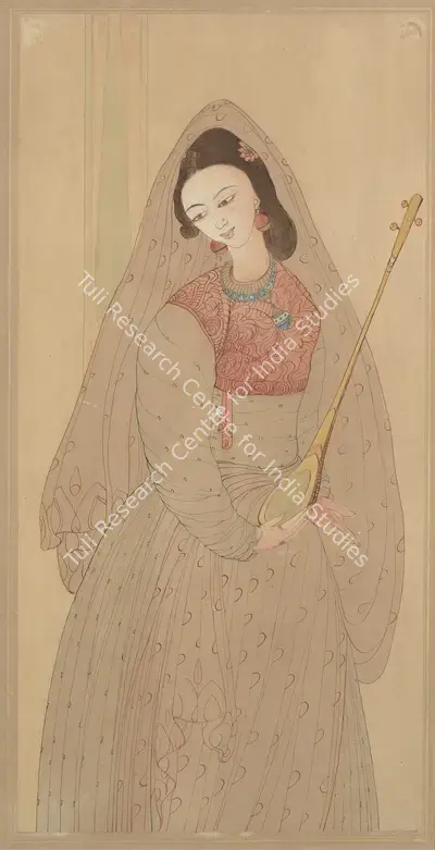 M.A.R. Chughtai (Artist), Untitled (Girl With Instrument), Painting