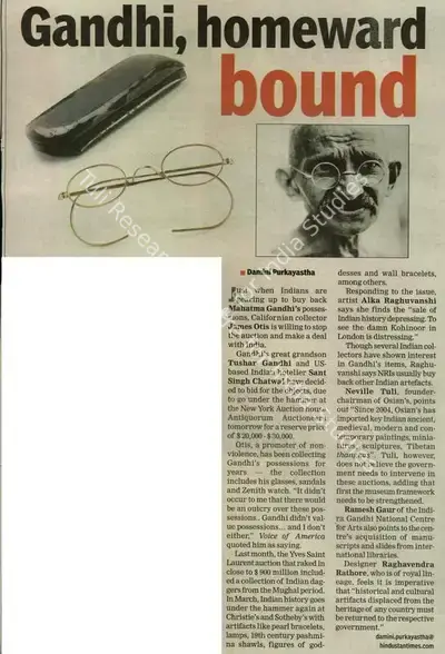Damini Purakayastha (Reporter), Gandhi, Homeward Bound, 2009, Newspaper Clipping