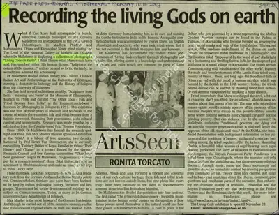 Recording the Living Gods on Earth, 2003, Newspaper Clipping