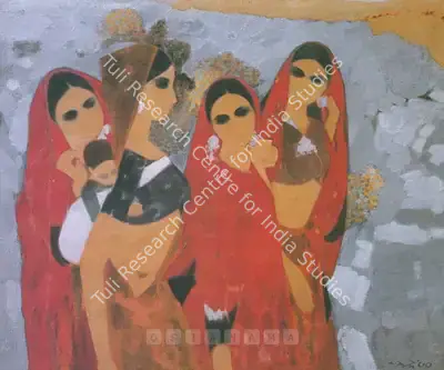 Bendre, N.S. (Artist). Four Women, n.d. | Painting, Bon.Lon/11.07.00