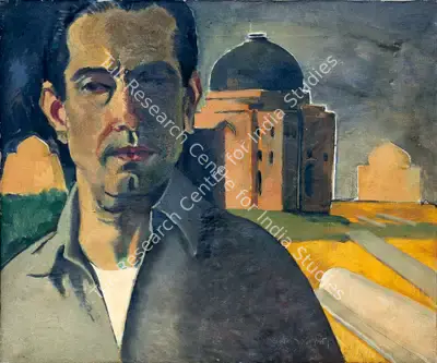 B.C. Sanyal (Artist), Tombs and I (Self Portrait), 1960, Painting