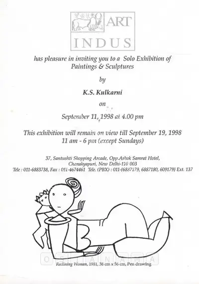 K.S. Kulkarni (Artist), K. S. Kulkarni, 1998, Solo Exhibition Invitation