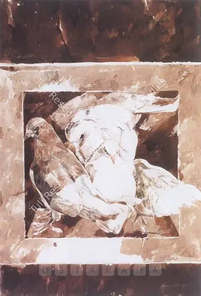 Jamil Naqsh (Artist), Pigeons, Painting