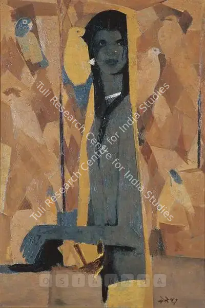 N.S. Bendre (Artist), Adivasi Girl At The Zoo, 1961, Painting