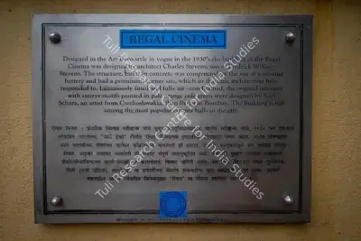 Hemant Chaturvedi (Photographer), Plaque installed within Regal Cinema, Mumbai, India, documenting the theatre’s historical, architectural, and cinematic significance, 2024, Contemporary Photograph