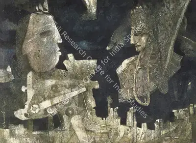 Pyne, Ganesh (Artist). The Dream Conversation. Tempera and sand on canvas laid on board, 1978 | Painting | EconomicsArt | 00871550