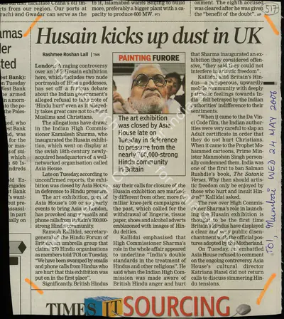 Rashmee Roshan Lall (Reporter), Husain Kicks up Dust in UK, 2006, Newspaper Clipping