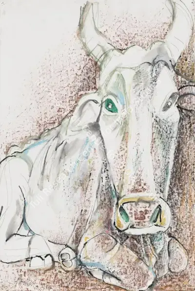 Paritosh Sen (Artist), Benaras Bull, 1996, Painting