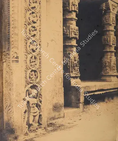 Capt. Linnaeus Tripe (Photographer), Basement of a monolith in the Raya Gopuram. Madura, 1858, Antiquarian Photograph