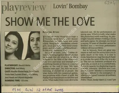 Karishma Attari (Reporter), Show me the love, 2006, Newspaper Clipping