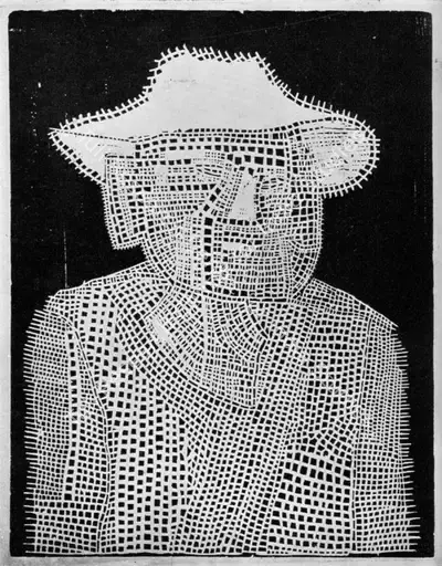 Jerzy Panek (Artist), Self Portrait with a White Hat-VI, 1960, Graphic Art
