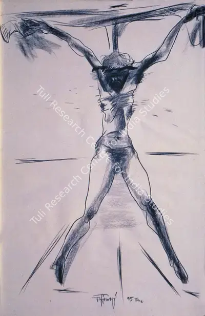 Das, Jatin (Artist). Christ in Cross. Charcoal and conte on paper, 1995 | Drawing | FineArts | 00375790