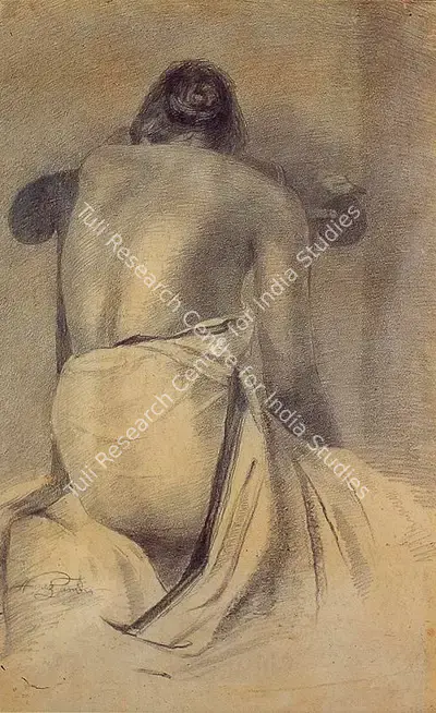 Hemendranath Mazumdar (Artist), Woman Beside Bed, 1931, Drawing
