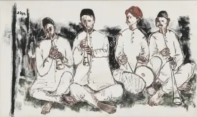 B.&nbsp;Vithal (Artist), Untitled (Musicians), Painting