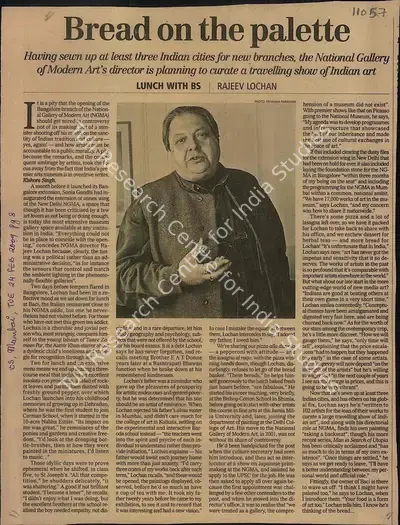 Rajeev Lochan (Writer), Bread On the Palette, 2009, Newspaper Clipping